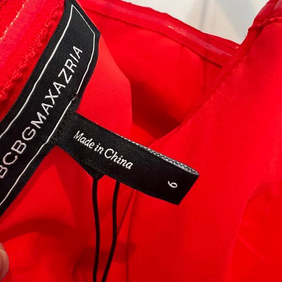 BCBGMAXAZRIA Women's Pleated Chiffon Long Dress Rosso Combo Size 6 NWT - Picture 9 of 13